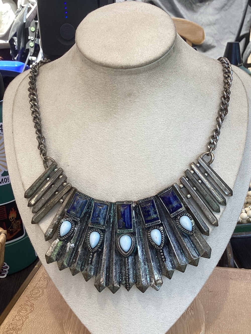 Vintage AF Boho Statement Necklace with Blue Accents